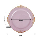 Lavender Lilac Gold Leaf Embossed Baroque Plastic Dessert Plates, Disposable Round Appetizer Plates