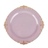 Lavender Lilac Gold Leaf Embossed Baroque Plastic Dessert Plates, Disposable Round Appetizer Plates