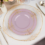 Lavender Lilac Gold Leaf Embossed Baroque Plastic Dessert Plates, Disposable Round Appetizer Plates