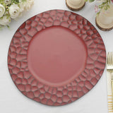 6 Pack Matte Finish Burgundy Hammered Charger Plates, Flat Modern Dinner Serving Plates - 13inch