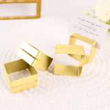 Gold Metal Square Napkin Rings with Place Card Holder, Modern Design Multipurpose Napkins Rings