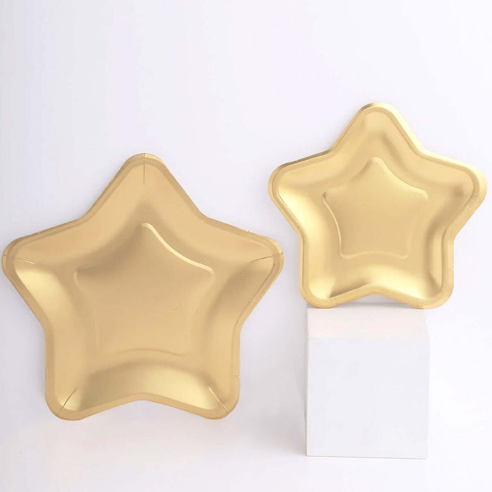 25 Pack Matte Gold Star Shaped Eco Friendly Salad Plates, 7inch Dessert Appetizer Paper Plates