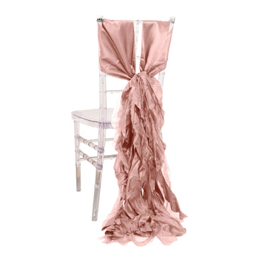 5 Pack Chiffon Satin Chair Sashes Mauve - Easy to Install Ruffled Curly Willow