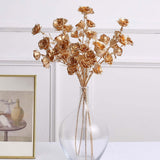 3 Pack Metallic Gold Decorative Faux Rose Flower Branches, Artificial Floral Sprays - 22inch