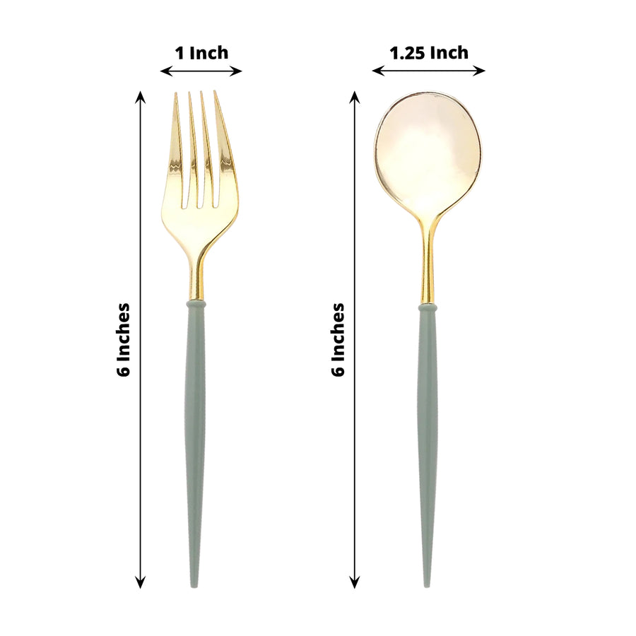 24 Pack Metallic Gold Dusty Sage Premium Disposable Fork Spoon Silverware Set