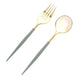 24 Pack Metallic Gold Dusty Sage Premium Disposable Fork Spoon Silverware Set#whtbkgd