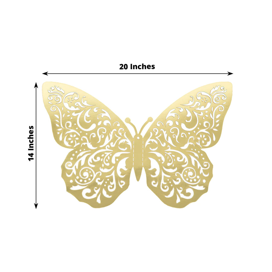 10 Pack Metallic Gold Foil Jumbo 3D Butterfly Wall Stickers, Disposable Paper Charger
