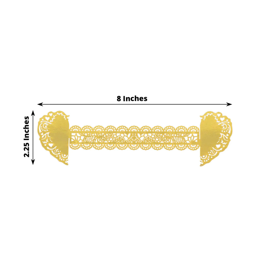 12 Pack Metallic Gold Foil Laser Cut Heart Paper Napkin Holders Bands with Lace Pattern