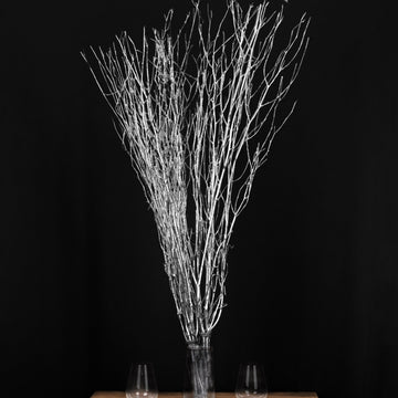 6 Pack Metallic Silver Extra Long Willow Tree Branches, 46" Natural Dried Birch Twigs Sticks Vase Fillers