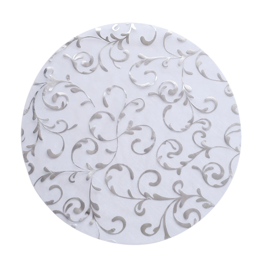  10 Pack Metallic Silver Sheer Organza Dining Table Mats with Embossed Foil Flower Design#whtbkgd