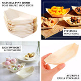 50 Pack Natural Biodegradable Wooden Boat Shaped Food Plates, 6inch Pine Wood Sushi Snacks
