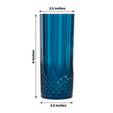 6 Pack 14oz Navy Blue Crystal Cut Reusable Plastic Cocktail Tumbler Cups, Shatterproof