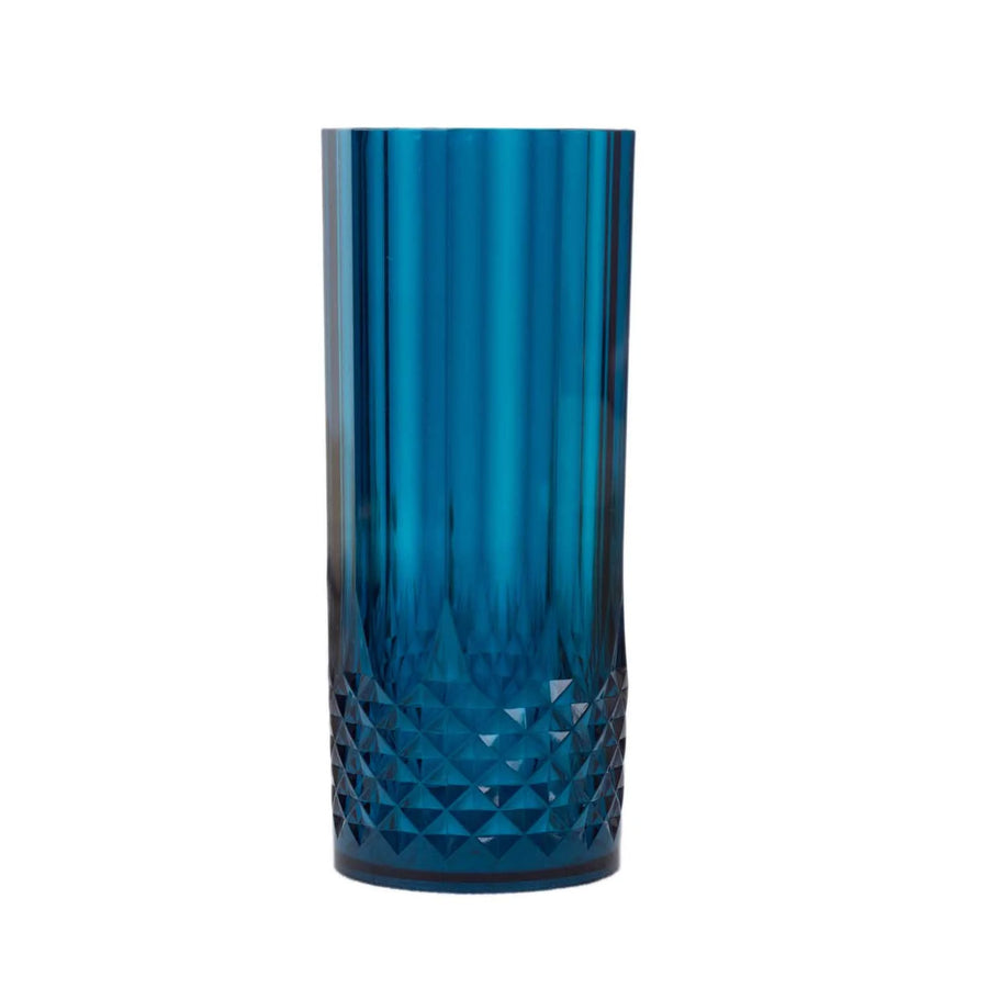 6 Pack 14oz Navy Blue Crystal Cut Reusable Plastic Cocktail Tumbler Cups, Shatterproof#whtbkgd