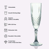 6 Pack Dusty Blue Crystal Cut Reusable Plastic Wedding Flute Glasses, 8oz Shatterproof