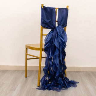 Elevate Your Event with Navy Blue Curly Willow Chiffon Satin Chair Sashes