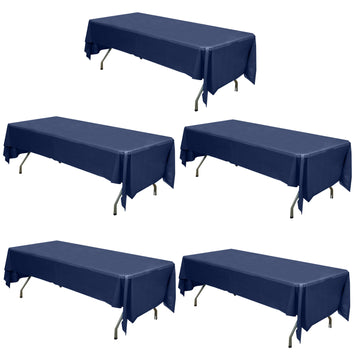 5 Pack Navy Blue Rectangle Plastic Table Covers, 54"x108" PVC Waterproof Disposable Tablecloths