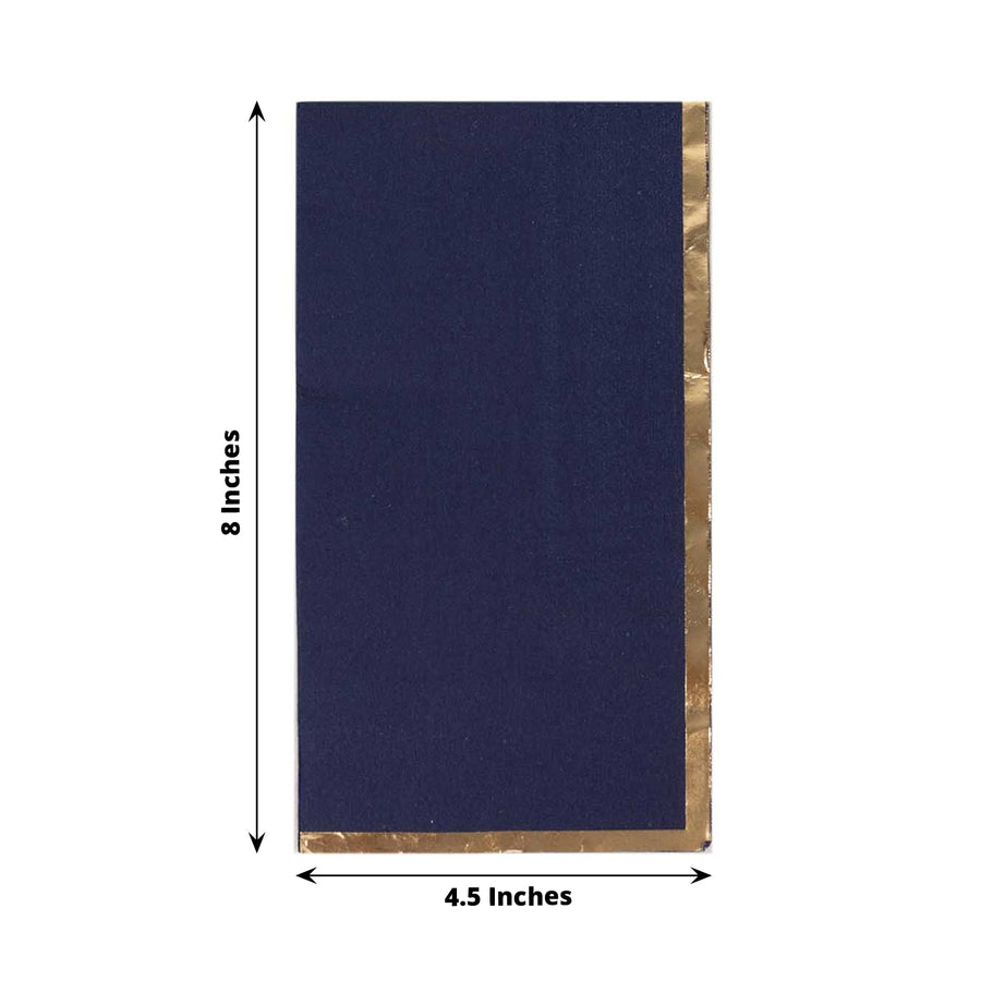 50 Pack Navy Blue Soft 2 Ply Disposable Party Napkins with Gold Foil Edge