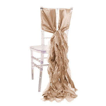 5 Pack Nude Curly Willow Chiffon Satin Chair Sashes