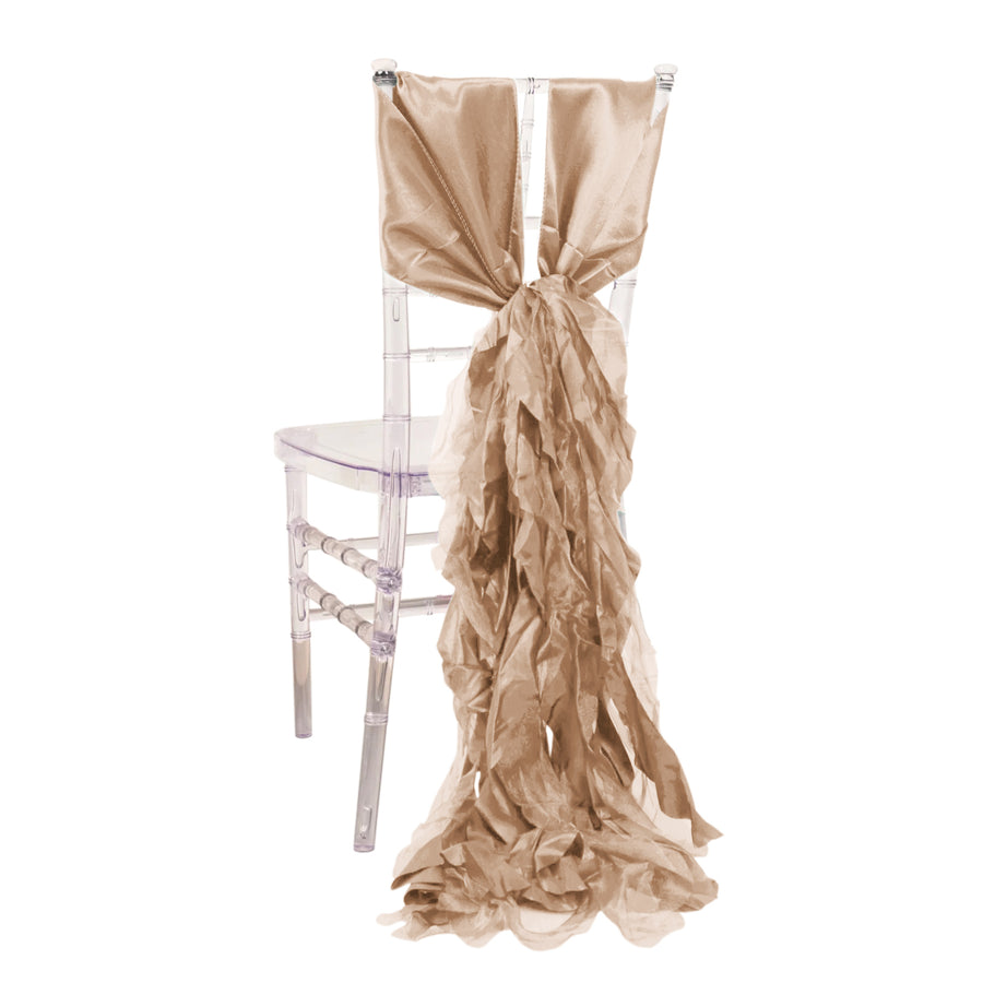 5 Pack Nude Green Curly Willow Chiffon Satin Chair Sashes