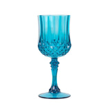 6 Pack 8oz Ocean Blue Crystal Cut Reusable Plastic Cocktail Goblets, Shatterproof#whtbkgd