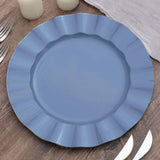 10 Pack | 11 Ocean Blue Disposable Dinner Plates With Gold Ruffled Rim, Round Plastic Party Plates