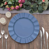 10 Pack | 11 Ocean Blue Disposable Dinner Plates With Gold Ruffled Rim, Round Plastic Party Plates