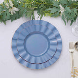 10 Pack | 11 Ocean Blue Disposable Dinner Plates With Gold Ruffled Rim, Round Plastic Party Plates