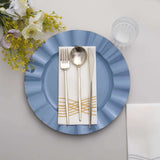 10 Pack | 11 Ocean Blue Disposable Dinner Plates With Gold Ruffled Rim, Round Plastic Party Plates