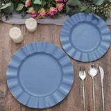 10 Pack | 9inch Ocean Blue Heavy Duty Disposable Dinner Plates with Gold Rim, Plastic Dinnerware