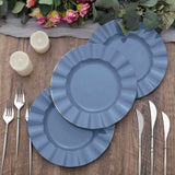 10 Pack | 9inch Ocean Blue Heavy Duty Disposable Dinner Plates with Gold Rim, Plastic Dinnerware