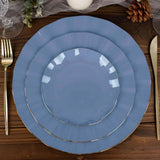 10 Pack | 6inch Ocean Blue Heavy Duty Disposable Salad Plates with Gold Ruffled Rim, Disposable