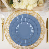 10 Pack | 6inch Ocean Blue Heavy Duty Disposable Salad Plates with Gold Ruffled Rim, Disposable