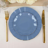 10 Pack | 6inch Ocean Blue Heavy Duty Disposable Salad Plates with Gold Ruffled Rim, Disposable