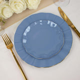 10 Pack | 6inch Ocean Blue Heavy Duty Disposable Salad Plates with Gold Ruffled Rim, Disposable