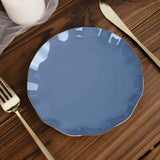 10 Pack | 6inch Ocean Blue Heavy Duty Disposable Salad Plates with Gold Ruffled Rim, Disposable