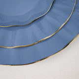 10 Pack | 6inch Ocean Blue Heavy Duty Disposable Salad Plates with Gold Ruffled Rim, Disposable