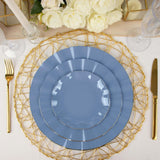 10 Pack | 6inch Ocean Blue Heavy Duty Disposable Salad Plates with Gold Ruffled Rim, Disposable