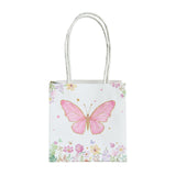 12 Pack Pink Glitter Butterfly Paper Favor Bags With Handles, Floral Print White Gift Bags#whtbkgd