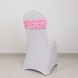 5 pack | 6inch x 14inch Pink Satin Rosette Spandex Stretch Chair Sash