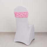 5 pack | 6inch x 14inch Pink Satin Rosette Spandex Stretch Chair Sash