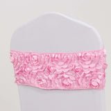 5 pack | 6inch x 14inch Pink Satin Rosette Spandex Stretch Chair Sash