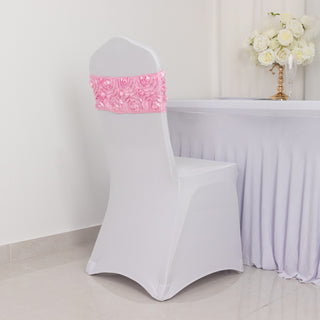 Pink Satin Rosette Spandex Stretch Chair Sashes