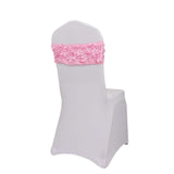 5 pack | 6inch x 14inch Pink Satin Rosette Spandex Stretch Chair Sash