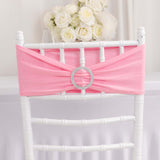 5 pack | 5"x14" Pink Spandex Stretch Chair Sash with Silver Diamond Ring Slide Buckle