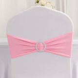 5 pack | 5"x14" Pink Spandex Stretch Chair Sash with Silver Diamond Ring Slide Buckle