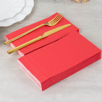 50 Pack 2 Ply Soft Red Wedding Reception Dinner Paper Napkins, Cocktail Beverage Party Napkins