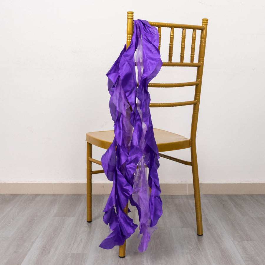 5 Pack Purple Curly Willow Chiffon Satin Chair Sashes