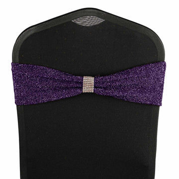 5 Pack Purple Metallic Shimmer Tinsel Spandex Chair Sashes