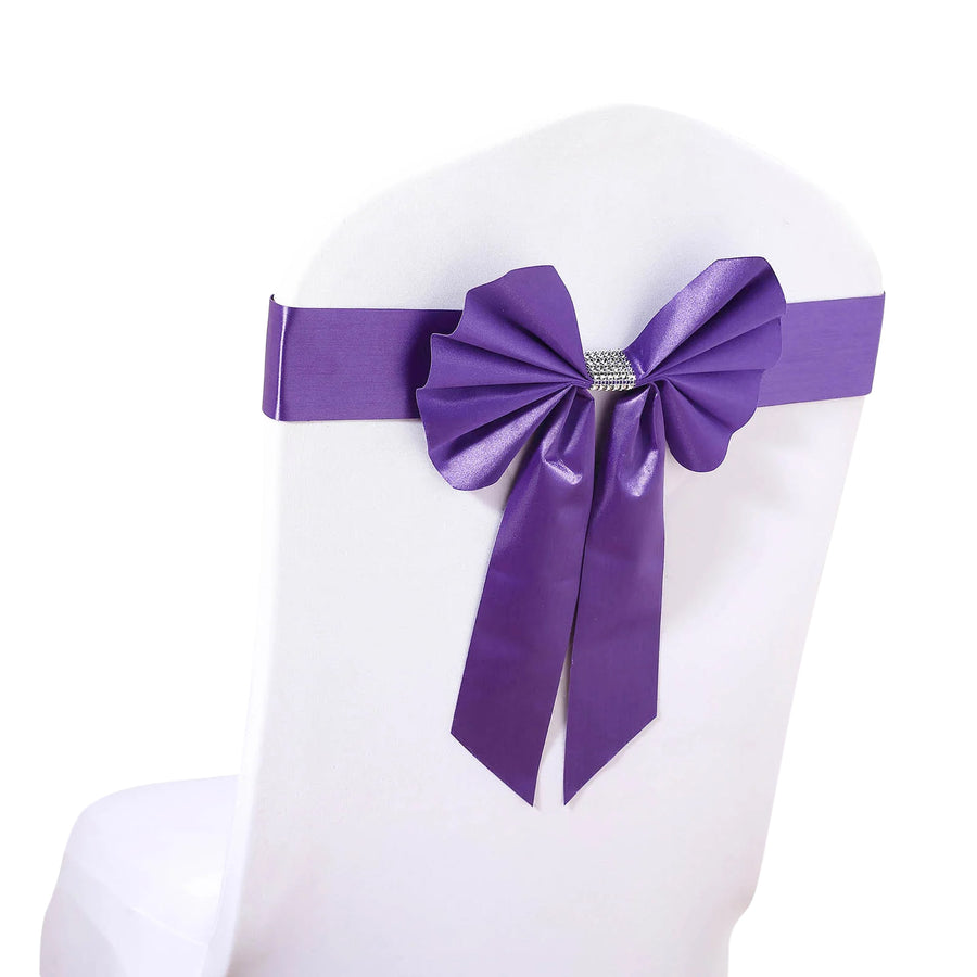 5 Pack | Purple | Reversible Chair Sashes with Buckle | Double Sided Pre-tied Bow Tie Chair Bands | 