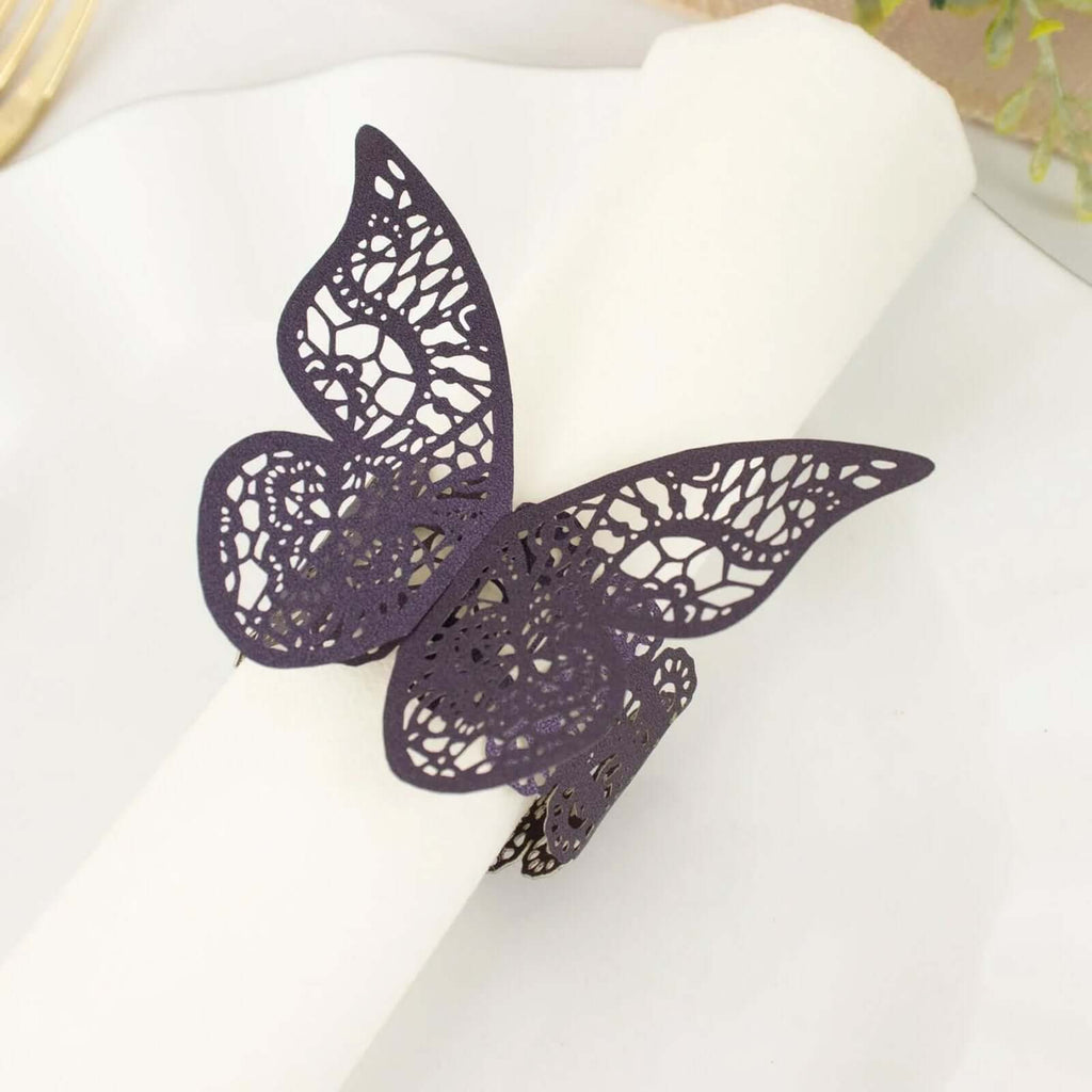 Purple Shimmery Butterfly Chair Sash Bows | tableclothsfactory.com